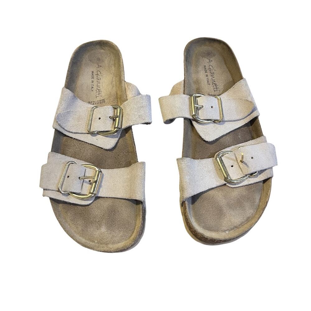 A. Giannetti Made in Italy Suede Leather Sandals Size 8.5 Slides Cork Sole Boho